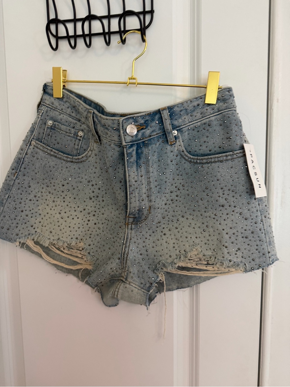 PacSun Light Blue Studded Denim Shorts